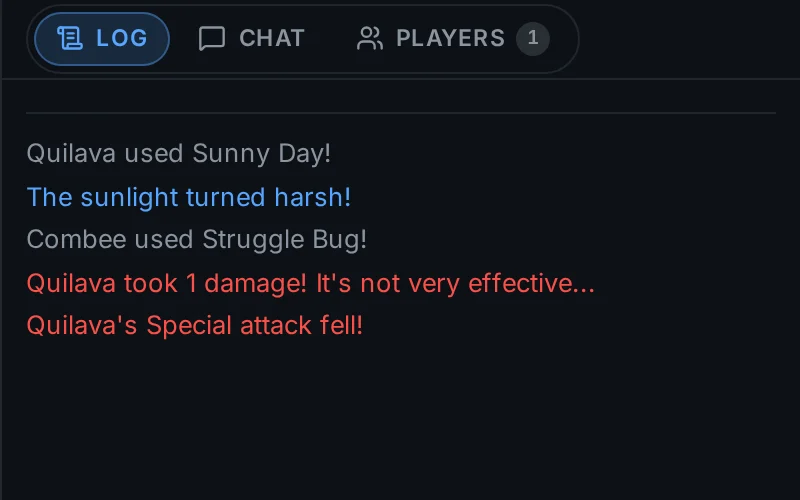 The battle log after one turn