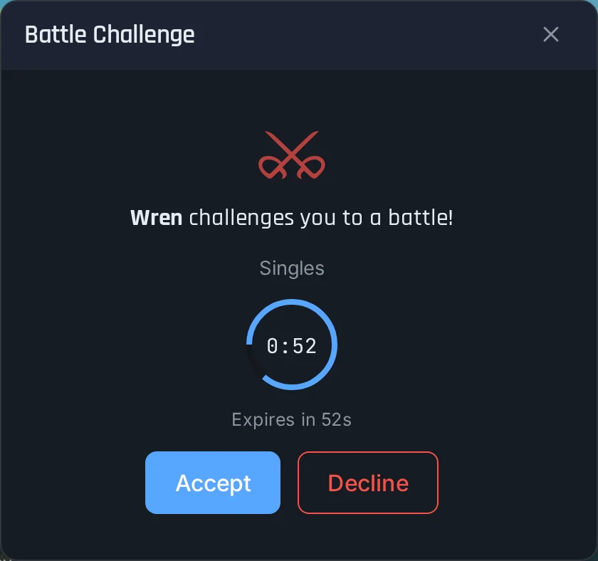 A player challenge arriving